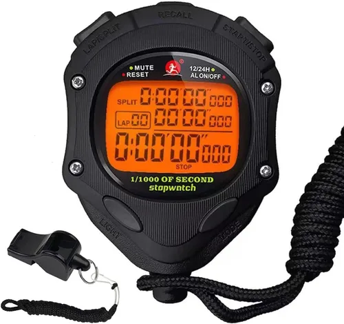 Miniatura 7 de Cronómetro, Cronómetro Digital con Cronometraje de 0.01 segundos y 0.001 segundos, Memoria de Metal para 10/100/400 Vueltas, Reloj Despertador