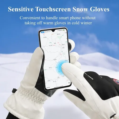 Miniatura 4 de JJZS Guantes de nieve de esquí de invierno para hombres, mujeres, jóvenes Guantes de calentamiento de manos impermeables para pantalla táctil