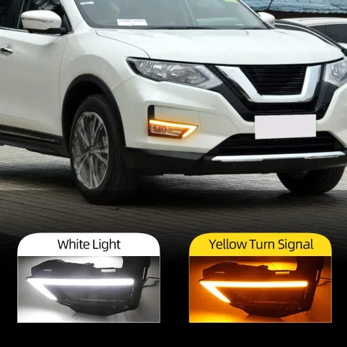 Miniatura 2 de BAKUGO 2 unids luz diurna niebla lámpara cubierta DRL luz de señal de giro para Nissan X-Trail Rogue 2017 2018 2019 2020