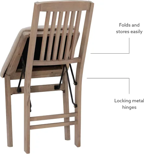 Miniatura 8 de Linon Keira - Juego de 2 sillas plegables de madera rústica natural con asiento tapizado beige y respaldo de misión