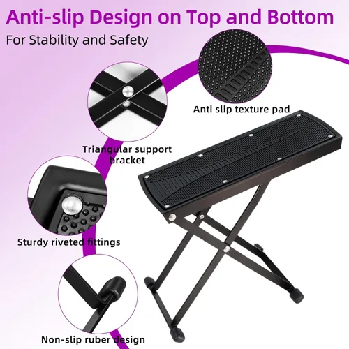 Miniatura 3 de Reposapiés para pedicura, taburete con 6 alturas ajustables, soporte plegable de metal antideslizante para uso doméstico y de salón, estación