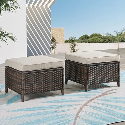 Miniatura 2 de Rilyson Juego de 2 otomanas de mimbre de lujo para exteriores, otomanas grandes de ratán de capacidad de 250 libras para reposapiés de patio, juego