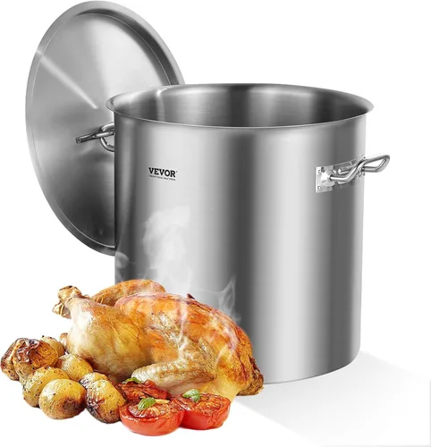 Miniatura 12 de VEVOR Olla de acero inoxidable, ollas de cocina de 24 cuartos, olla de salsa con tapa y asa, olla de grado comercial resistente, tratamiento