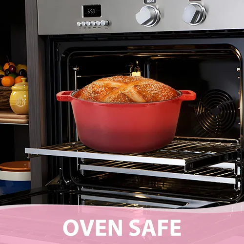Miniatura 6 de TeamFar Horno holandés de hierro fundido esmaltado 2 en 1, olla holandesa de 5 cuartos de galón con tapa de sartén para hornear pan, estofado, Rojo