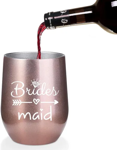 Miniatura 3 de Bride to Be - Copas de vino de acero inoxidable de 12 onzas de Bride Tribe Regalos de boda de compromiso, tazas de damas de honor, suministros