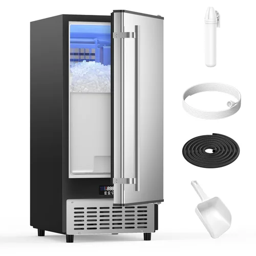 Coolake Máquina de hielo de 15 pulgadas de ancho bajo encimera, 80 libras/día con almacenamiento de 40 libras, máquina de hielo comercial al aire