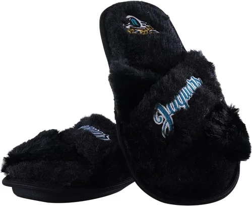 Miniatura 3 de FOCO Pantuflas deslizantes cruzadas mullidas con logotipo de texto del equipo NFL para mujeres