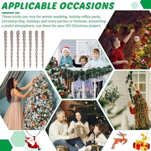 Miniatura 6 de 60 piezas de adornos de carámbano torcido, decoración de árbol de Navidad, tiras en espiral con purpurina para colgar en Navidad, fiestas, Champán