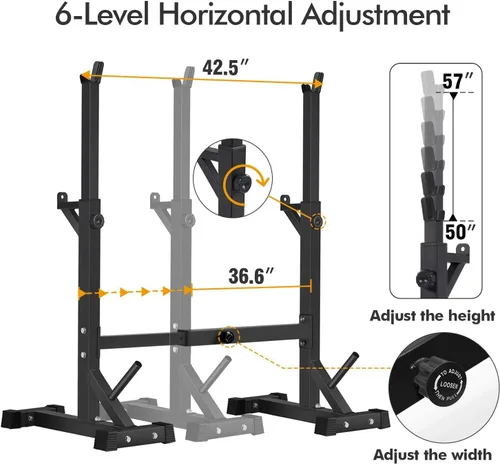 Miniatura 4 de BangTong&Li Soporte para sentadillas, estante para pesas, soporte de prensa de banco, soporte para gimnasio en casa, soporte de peso ajustable