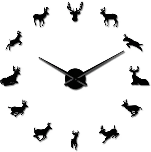 Miniatura 2 de The Geeky Days Woodland Deer Giant DIY Reloj de pared grande con efecto espejo, arte de pared, decoración del hogar, reloj grande sin marco