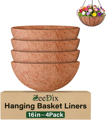 Miniatura 19 de ZeeDix Paquete de 3 forros de coco de 12 pulgadas para maceteros, revestimientos redondos para cestas colgantes 100% naturales, cesta de coco