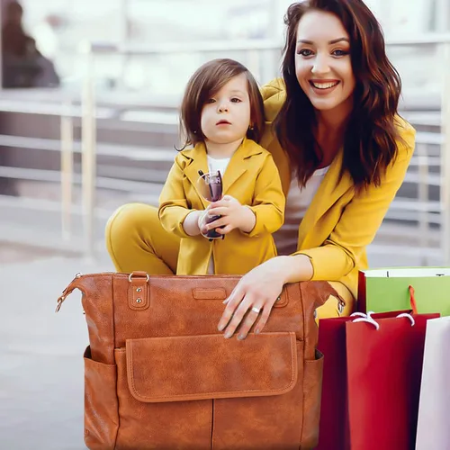 Miniatura 3 de Bolsa de pañales de cuero a la moda con 13 bolsillos para mamá papá, bolsa grande de viaje para bebés para niños y niñas con 3 bolsillos aislados