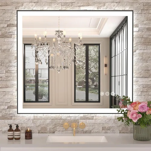 Miniatura 12 de Amorho Espejo de baño LED de 24 x 32 pulgadas con luces, iluminación frontal y retroiluminación, regulable continuamente, antiniebla, vidrio Frente