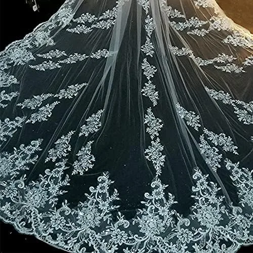 Miniatura 2 de YEKIM Velo de novia largo velo de novia blanco marfil velos de novia con peine de borde de encaje apliques elegante longitud catedral accesorios