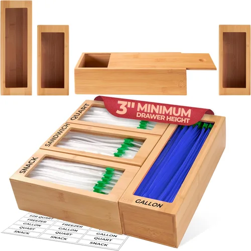 Miniatura 9 de Organizador de cajones de cocina, organizador de bolsas de almacenamiento de sándwiches 9 en 1 y dispensador de papel de aluminio, se adapta a un