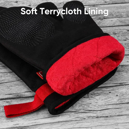 Miniatura 5 de Manoplas de horno de silicona, juego de guantes magnéticos para horno, guantes de algodón resistentes al calor, guantes calientes antideslizantes