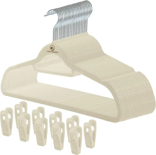 Miniatura 11 de Perchas de terciopelo, percha antideslizante ultradelgada que ahorra espacio, con muescas, barra de amarre y ganchos giratorios, paquete de 30
