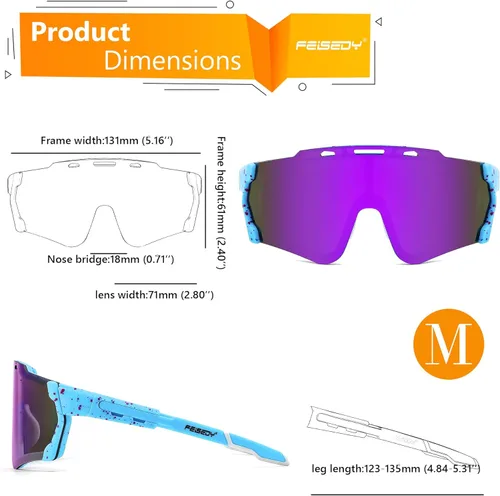 Miniatura 6 de FEISEDY Ciclismo Deportes Gafas de sol Wraparound Lente Magnética Ajustable Piernas Visera Hombres Mujeres Juventud Escudo B0028