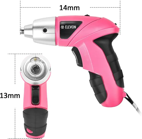 Miniatura 2 de ELEVON Juego de 27 destornilladores eléctricos rosados, destornillador eléctrico inalámbrico con juego de taladro, pistola de tornillo de mano