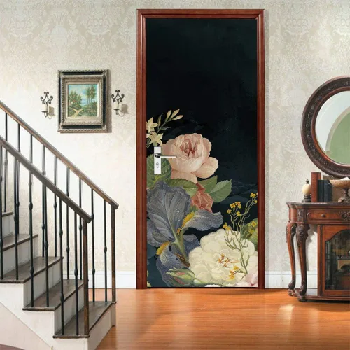 Miniatura 29 de Calcomanías 3D para puerta, murales para despegar y pegar, diseño de flores, papel tapiz para puerta, calcomanías autoadhesivas extraíbles de PVC