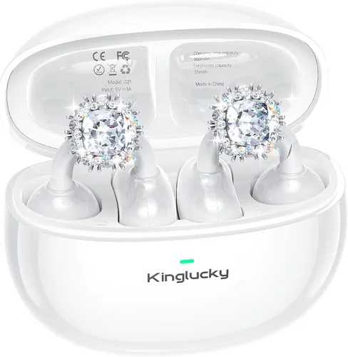 Miniatura 11 de Kinglucky Aretes con diseño de joyería, auriculares de botón con forma de diamante, cómodos y con 40 horas de reproducción, auriculares inalámbricos
