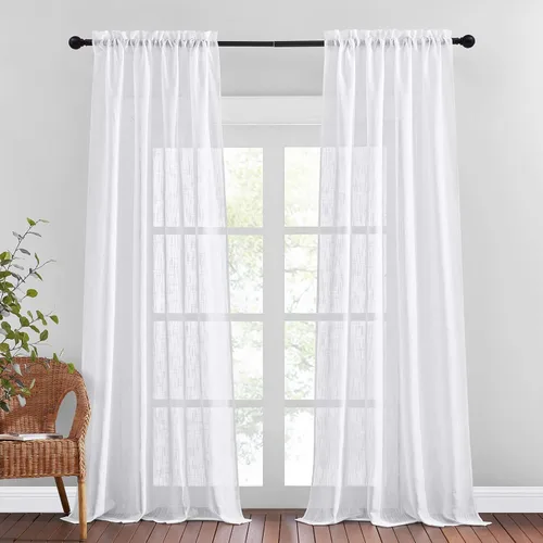 Miniatura 14 de NICETOWN Cortinas traslúcidas cortas para dormitorio, 45 pulgadas de largo, con textura de lino, cortinas semitransparentes de gasa que mantienen