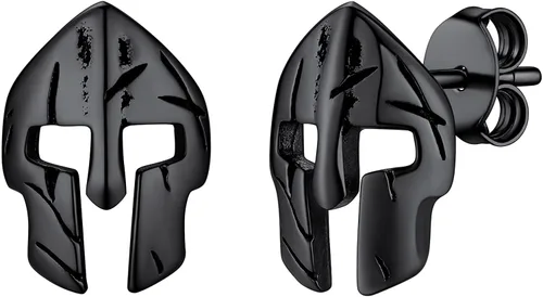 FaithHeart Spartan - Aretes de casco para hombres y mujeres, acero inoxidable, chapado en oro de 18 quilates, joyería de Grecia con delicado