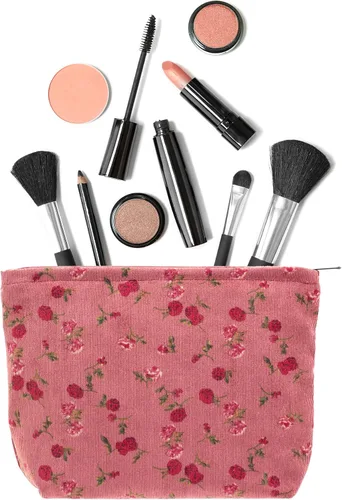 Miniatura 3 de Pazimiik Bolsa de maquillaje grande con cremallera, de pana, para bolso de viaje, organizador de cosméticos para mujeres, almacenamiento de Vintage