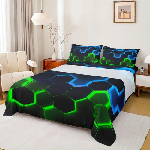 Miniatura 11 de Castle Fairy Juego de sábanas de motocross tamaño twin, juego de ropa de cama verde con diseño de panal ombré, decoración de habitación de niños