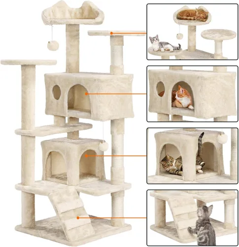 Miniatura 4 de Topeakmart Árbol para gatos de 54 pulgadas, torre para gatos con postes rascadores y percha para condominios grandes, muebles de casa con soporte