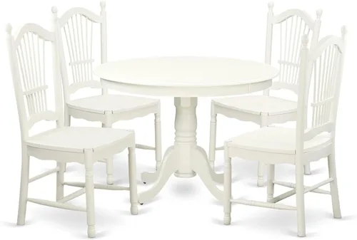 Miniatura 16 de HomeStock El juego de mesa de comedor de 5 piezas incluye una mesa de cocina ovalada con hojas y 4 sillas de comedor Parson de piel sintética