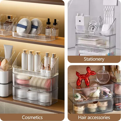 Miniatura 6 de Organizador de Botiquín de Medicina de 2 Niveles, Apilable Almacenamiento de Gabinete con Espejo de Baño, Pequeños Organizadores de Maquillaje con 1