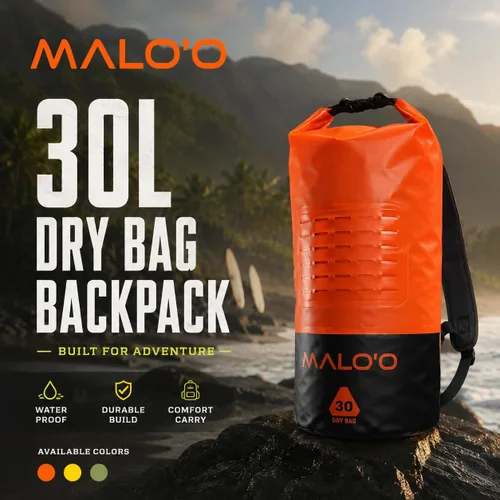 Miniatura 2 de Malo’o Mochila de Bolsillo de 30L de Alta Resistencia 100% Impermeable con Tapa Enrollable – Mantiene el Equipo Seco para Pesca, Rafting, Kayak