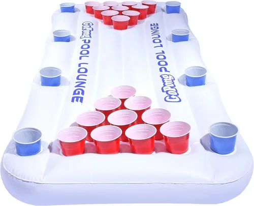 GoPong Mesa Inflable para Piscina con Enfriador para Beer Pong, Blanca con Flotador Social