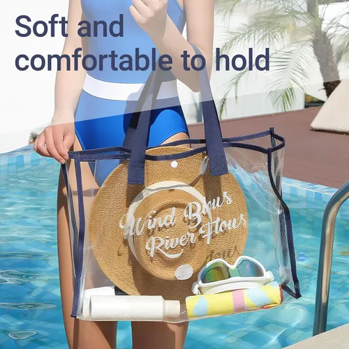 Miniatura 4 de Treasurecove Bolsa de playa transparente para mujer con bolsa desmontable para teléfono, plegable, impermeable, bolsa transparente para playa
