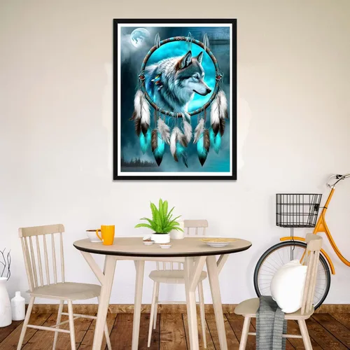 Miniatura 3 de Wergund - Kits de pintura de diamantes para atrapasueños de lobo, kits de pintura de diamantes para adultos y niños, bordado de diamantes