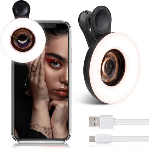 Miniatura 7 de Lente macro para iPhone y Android con mini anillo de clip, atenuación recargable portátil, para fotografía de teléfono inteligente, grabación de Rosa