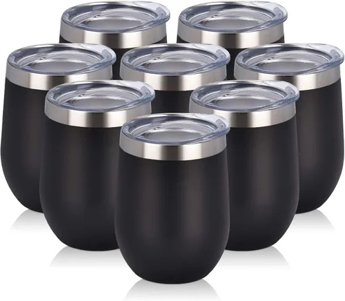 Miniatura 7 de Paquete de 8 vasos de vino de acero inoxidable de 12 onzas, vaso de vino aislado, copa de vino aislada de doble pared, tazas de vino sin tallo