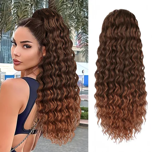 Miniatura 21 de AISI BEAUTY Extensión de cola de caballo rizada, 16 pulgadas, color marrón y negro, extensión de cola de caballo para mujeres negras, extensiones