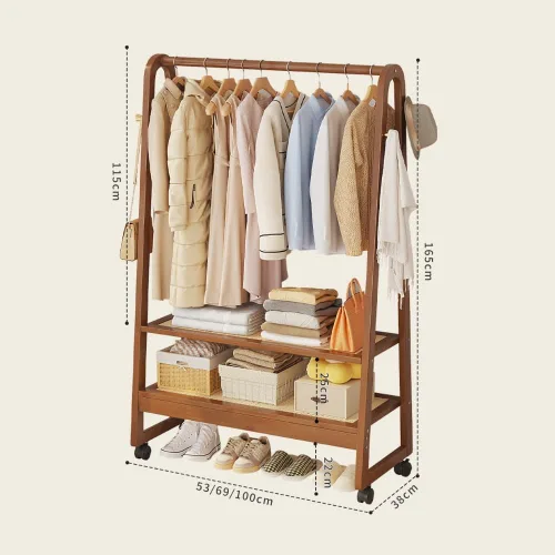 Miniatura 7 de Bamboo Clothing Rack with Hanging Rails,Sturdy Garment Rack with 2-Tier Shoe Rack,Portable Clothes Rack with Hook and Storage Shelf,for