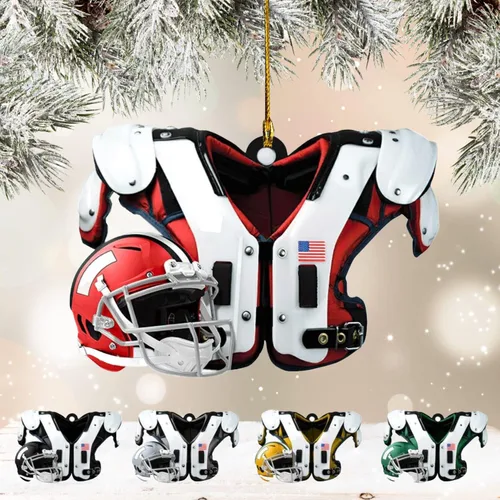 Miniatura 26 de Adornos de fútbol personalizados, hombreras y casco, adorno de Navidad, regalo de jugador estadounidense, regalo para niños y niñas, decoración