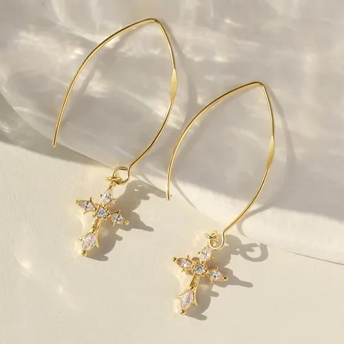 Miniatura 5 de Aretes colgantes de oro de 14 quilates S925 de corte curvo con alambre fino para mujer