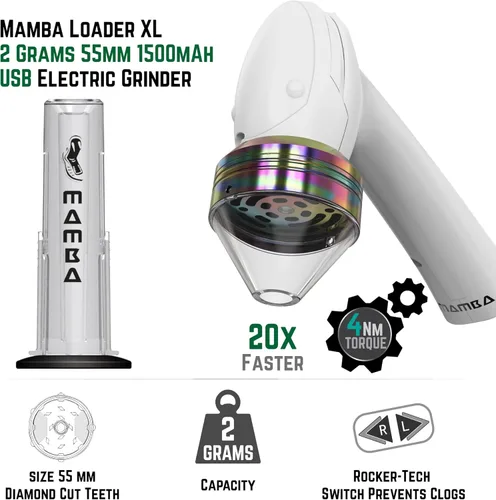 Miniatura 2 de Mamba Molinillo de especias eléctrico XL, recargable por USB, con una sola mano, para hierbas y especias con dientes de aluminio, molinillo de Blanco