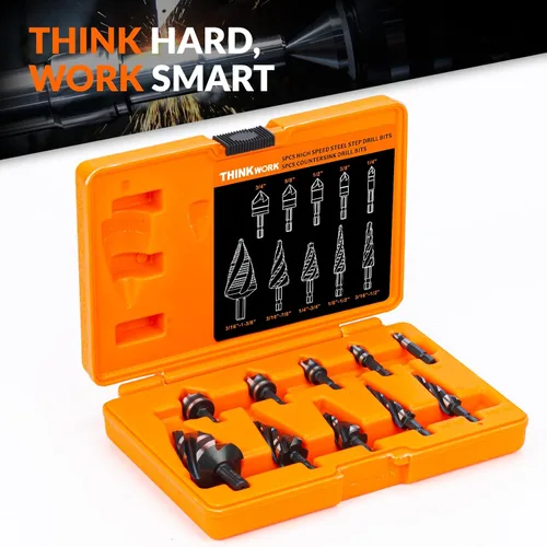 Miniatura 5 de THINKWORK Juego de 9 brocas HSS en espiral de paso en espiral de 1/4"-3/4" para aluminio, metal, plástico, madera