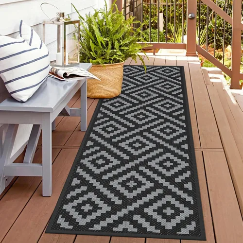 Miniatura 43 de GENIMO Alfombra de exterior impermeable de 5 x 8 pies, alfombras reversibles, alfombra de área, alfombra de plástico para exteriores, alfombra Negro
