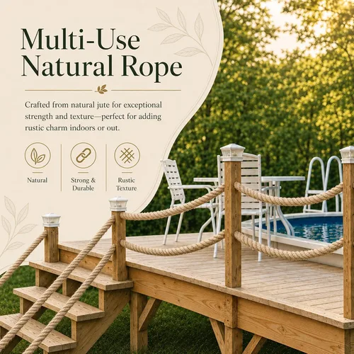Miniatura 5 de Twisted Manila - Cuerda de yute natural (1.5 pulgadas x 10 pies), cuerda de cáñamo gruesa para muelles, barandillas, escalada de árboles, decoración