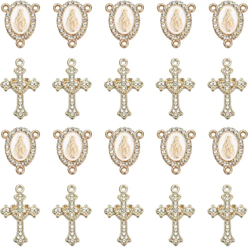 Miniatura 11 de Jiali Q Juego de 20 piezas de conectores cruzados y colgantes de diamantes de imitación para la fabricación de joyas (dorado)