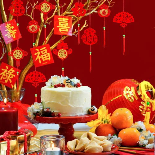 Miniatura 7 de Mixweer 72 piezas de decoraciones de Año Nuevo chino, colgante de nudo chino rojo, decoración tradicional de festival de primavera, decoración