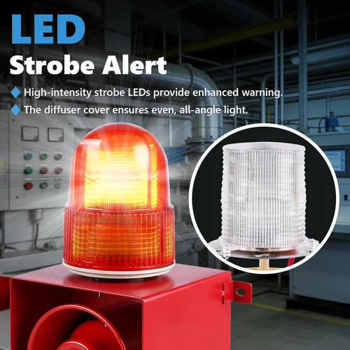 Miniatura 4 de Alarma de sirena industrial de 120 dB Alarma de exterior IP65 con potente luz estroboscópica para maquinaria, intrusos, negocios, almacén