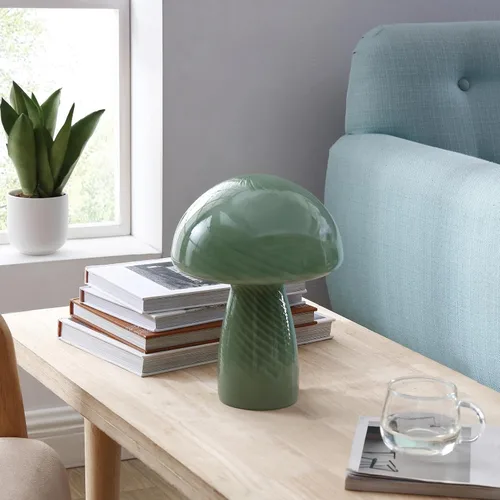 Miniatura 6 de Urban Lifestyle lámpara de mesa de hongo de vidrio rayado verde de 12" moderna y retro, lámpara de mesa para decoración de dormitorio, sala de estar